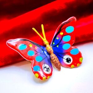 Vintage Colorful Enamel Butterfly Figural Brooch Pin